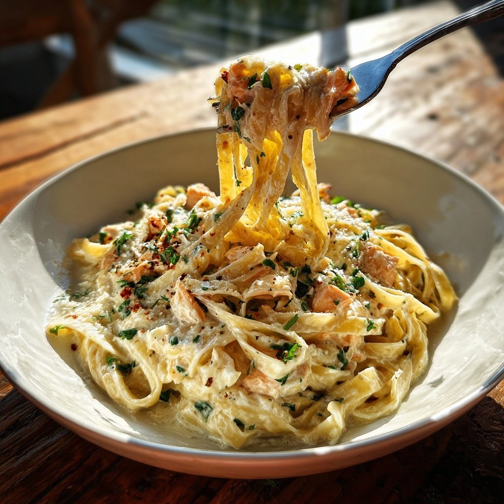 Classic Salmon Alfredo with Fettuccine